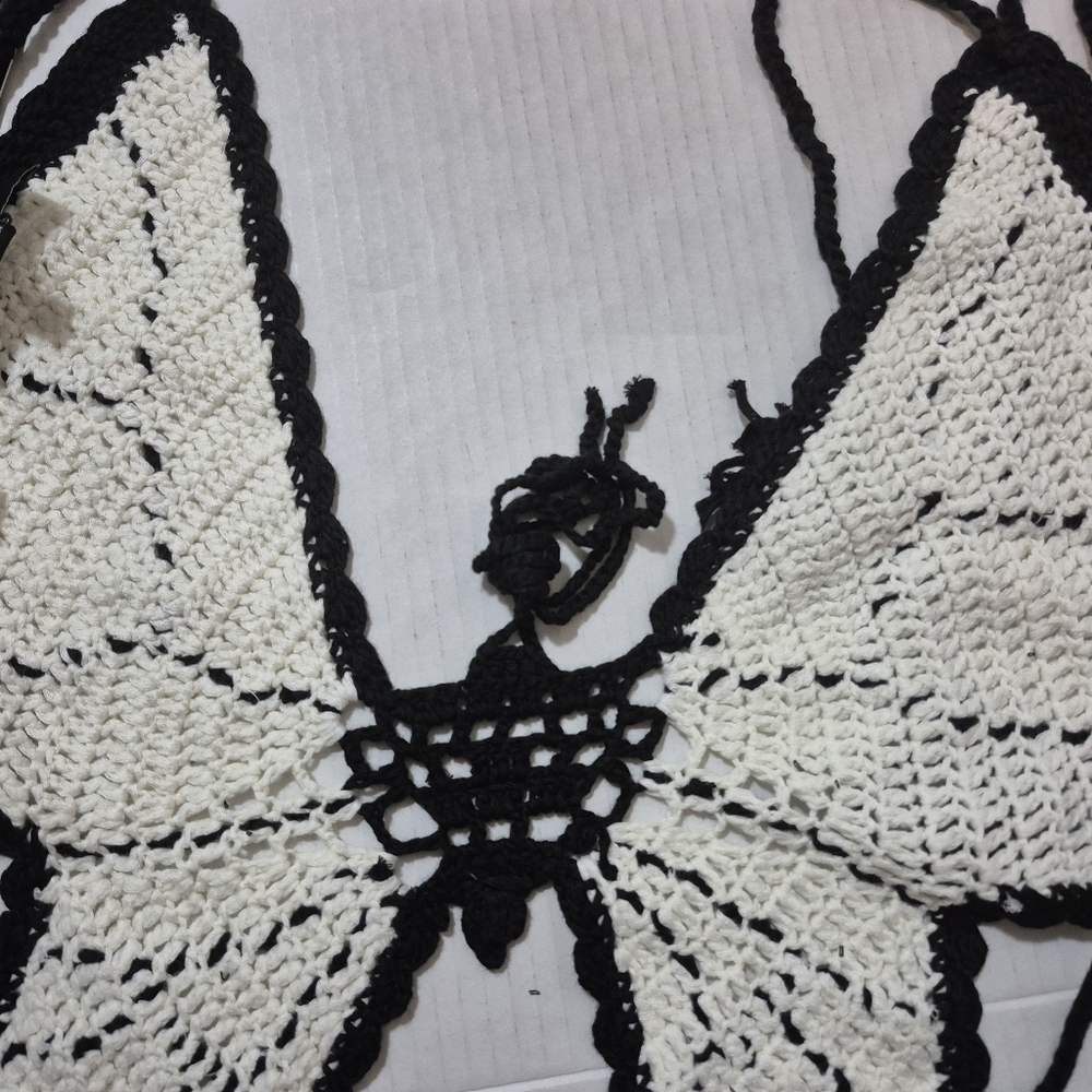 NWT Elegant Off white & Black Crochet Butterfly Skirt Set - Picture 5 of 10